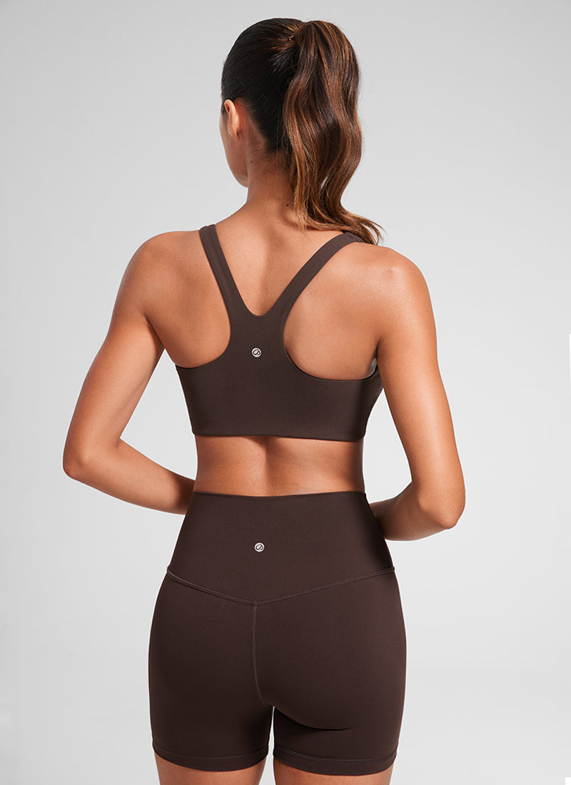 CRZ YOGA Damen Butterlift Doppellagiger BH mit quadratischem Ausschnitt Heißes Fudge-Brown