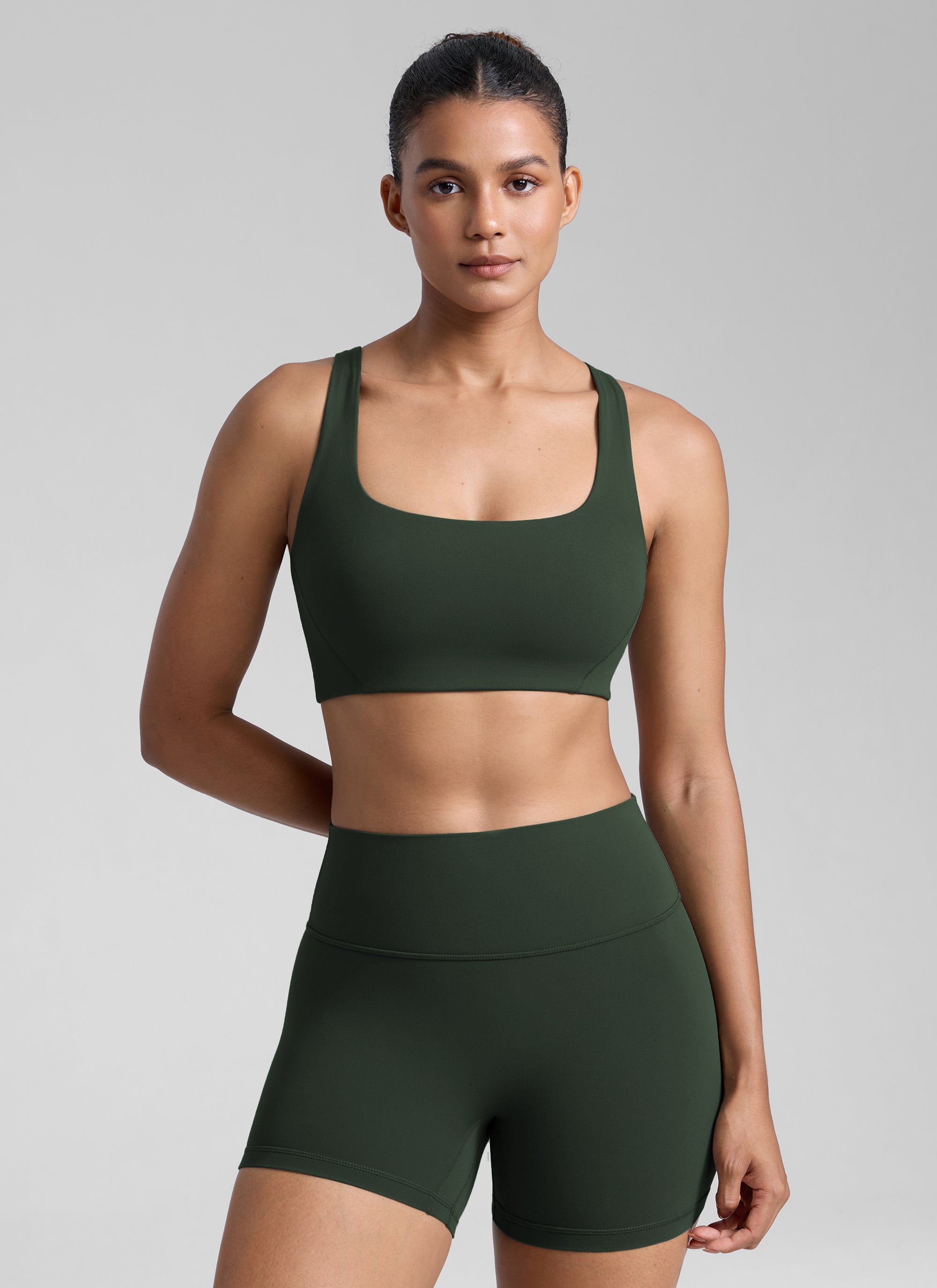 CRZ YOGA Damen Butterlift Doppellagiger BH mit quadratischem Ausschnitt Legende Grün
