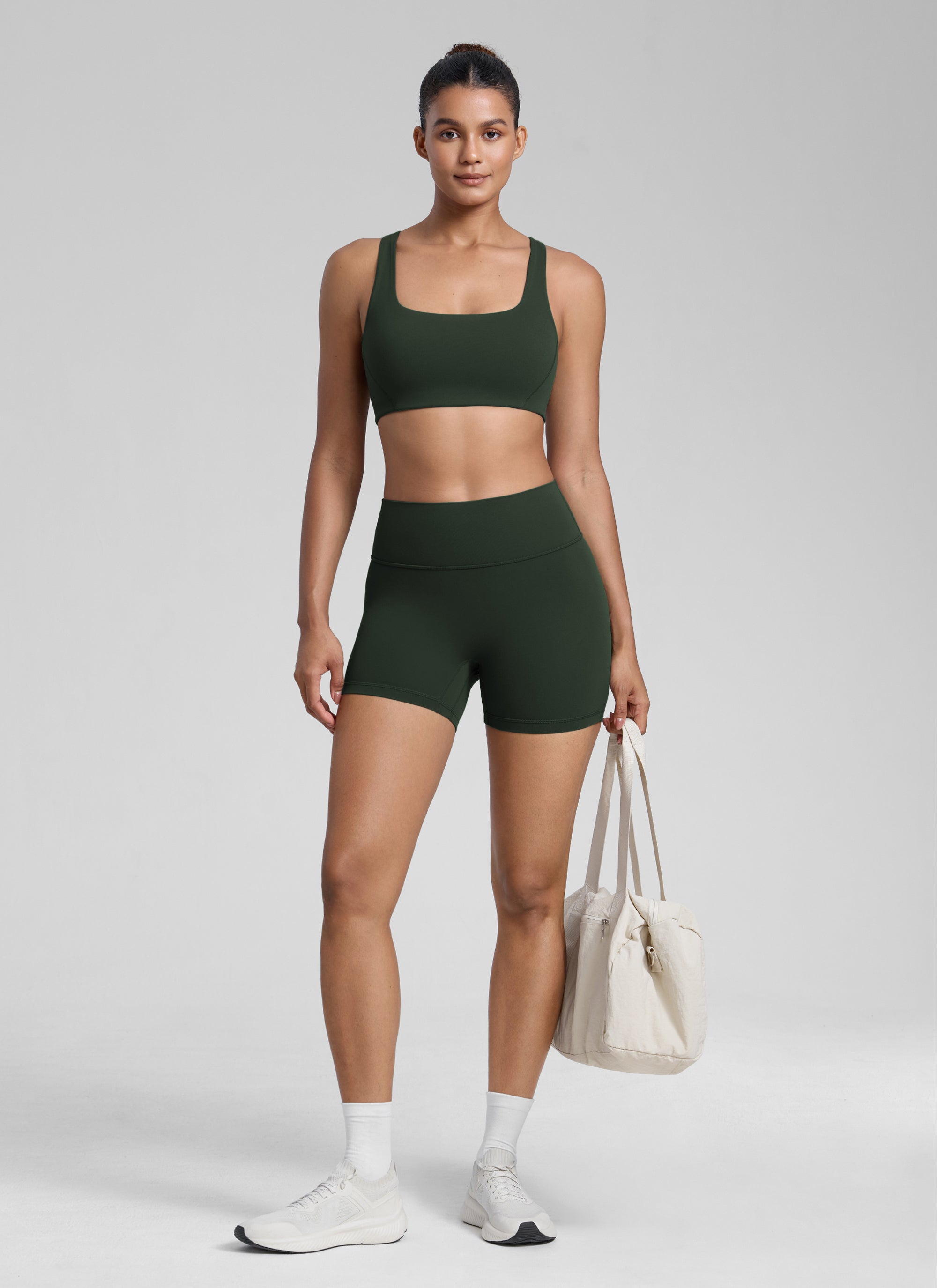 CRZ YOGA Damen Butterlift Doppellagiger BH mit quadratischem Ausschnitt Legende Grün