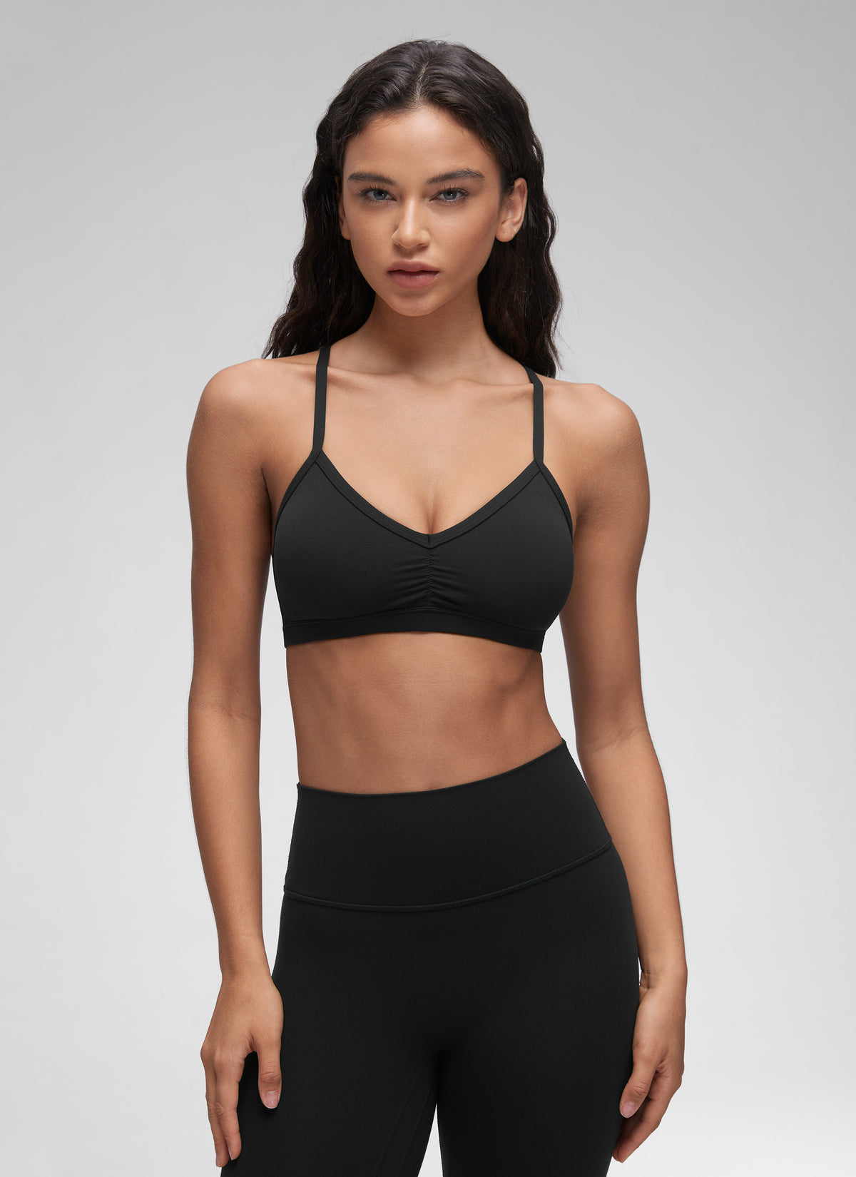 CRZ YOGA Damen Butterluxe Y-Rücken Gepolstert Sport BH Schwarz