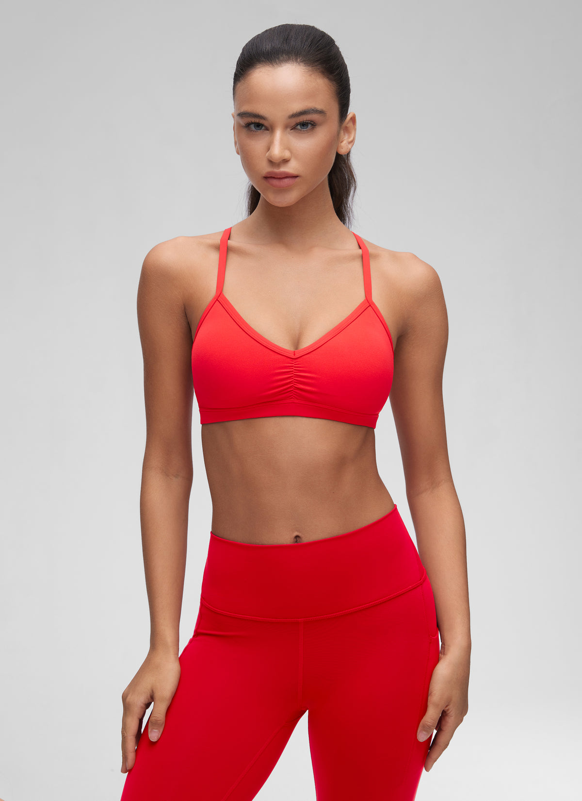 CRZ YOGA Damen Butterluxe Y-Rücken Gepolstert Sport BH Tiefrot