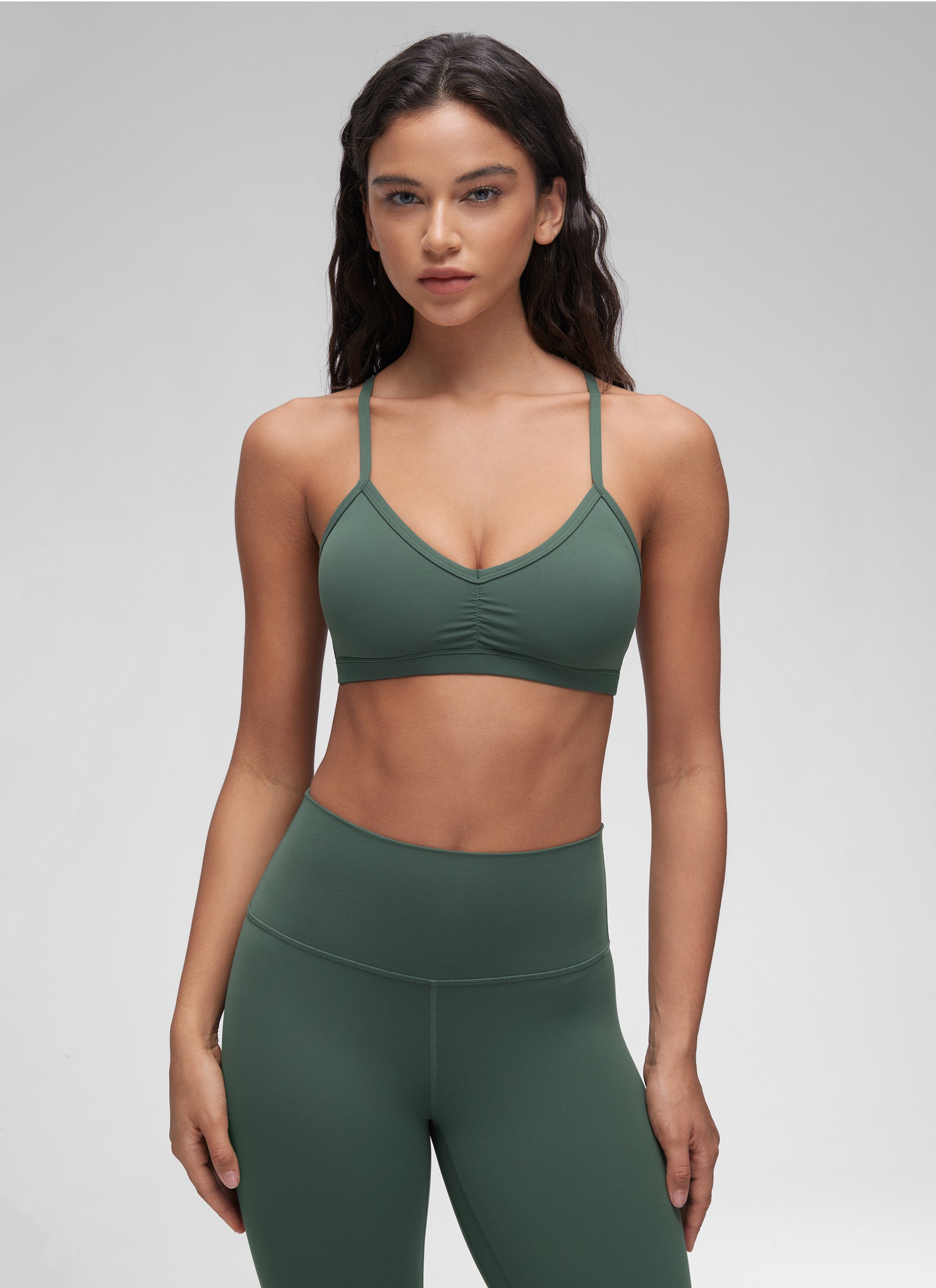 CRZ YOGA Damen Butterluxe Y-Rücken Gepolstert Sport BH Dunkles Waldgrün