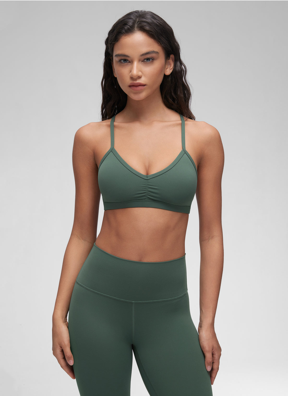 CRZ YOGA Damen Butterluxe Y-Rücken Gepolstert Sport BH Dunkles Waldgrün
