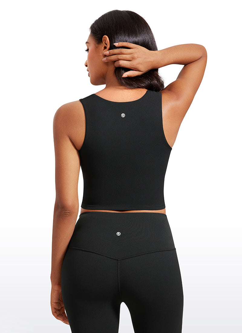 CRZ YOGA Damen Butterluxe Langleine Quadratischer Hals Crop-Top mit BH Schwarz