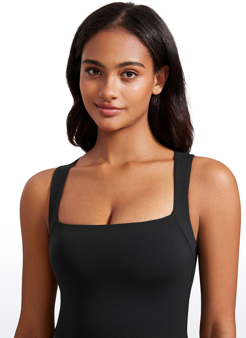 CRZ YOGA Damen Butterluxe Langleine Quadratischer Hals Crop-Top mit BH Schwarz