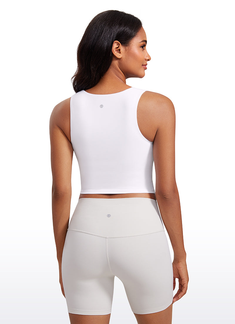 CRZ YOGA Damen Butterluxe Langleine Quadratischer Hals Crop-Top mit BH Weiss