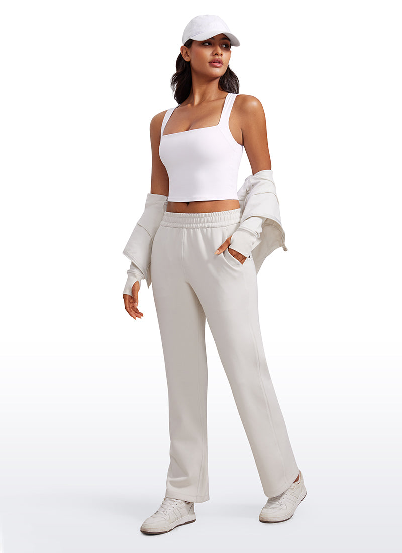 CRZ YOGA Damen Butterluxe Langleine Quadratischer Hals Crop-Top mit BH Weiss