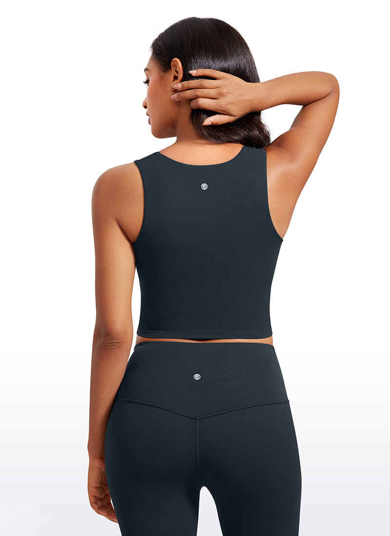 CRZ YOGA Damen Butterluxe Langleine Quadratischer Hals Crop-Top mit BH Echte Marine