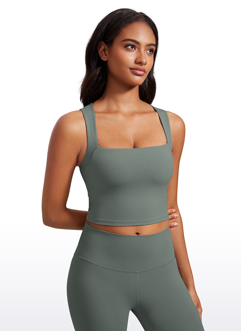 CRZ YOGA Damen Butterluxe Langleine Quadratischer Hals Crop-Top mit BH Grauer Salbei