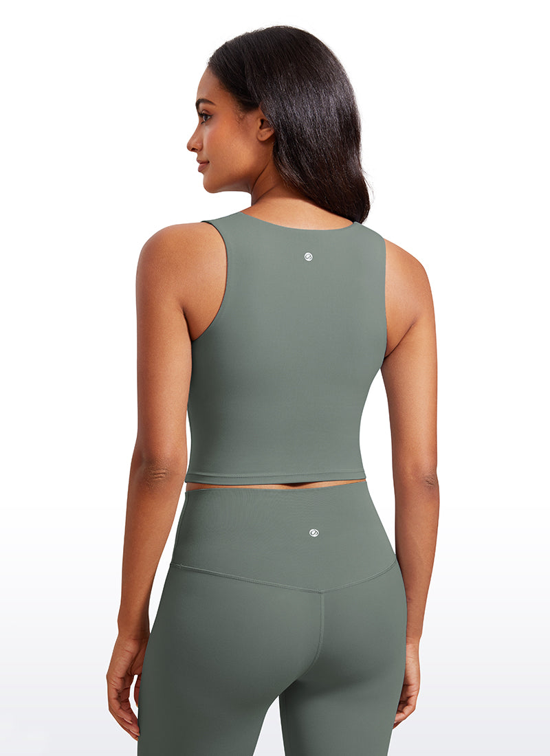 CRZ YOGA Damen Butterluxe Langleine Quadratischer Hals Crop-Top mit BH Grauer Salbei
