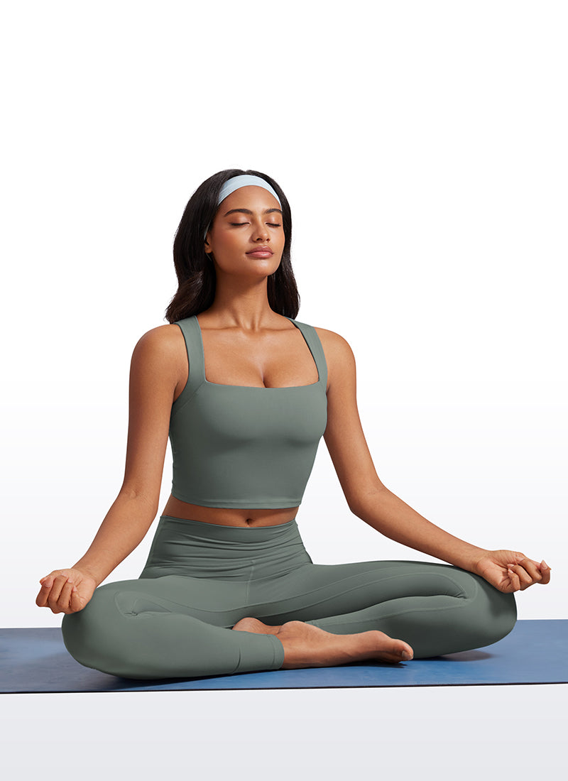 CRZ YOGA Damen Butterluxe Langleine Quadratischer Hals Crop-Top mit BH Grauer Salbei