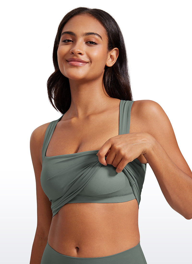 CRZ YOGA Damen Butterluxe Langleine Quadratischer Hals Crop-Top mit BH Grauer Salbei