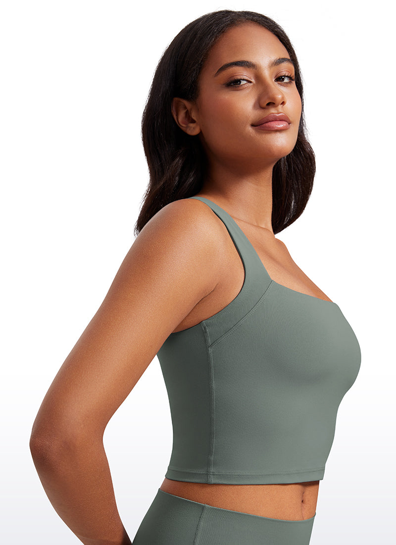 CRZ YOGA Damen Butterluxe Langleine Quadratischer Hals Crop-Top mit BH Grauer Salbei