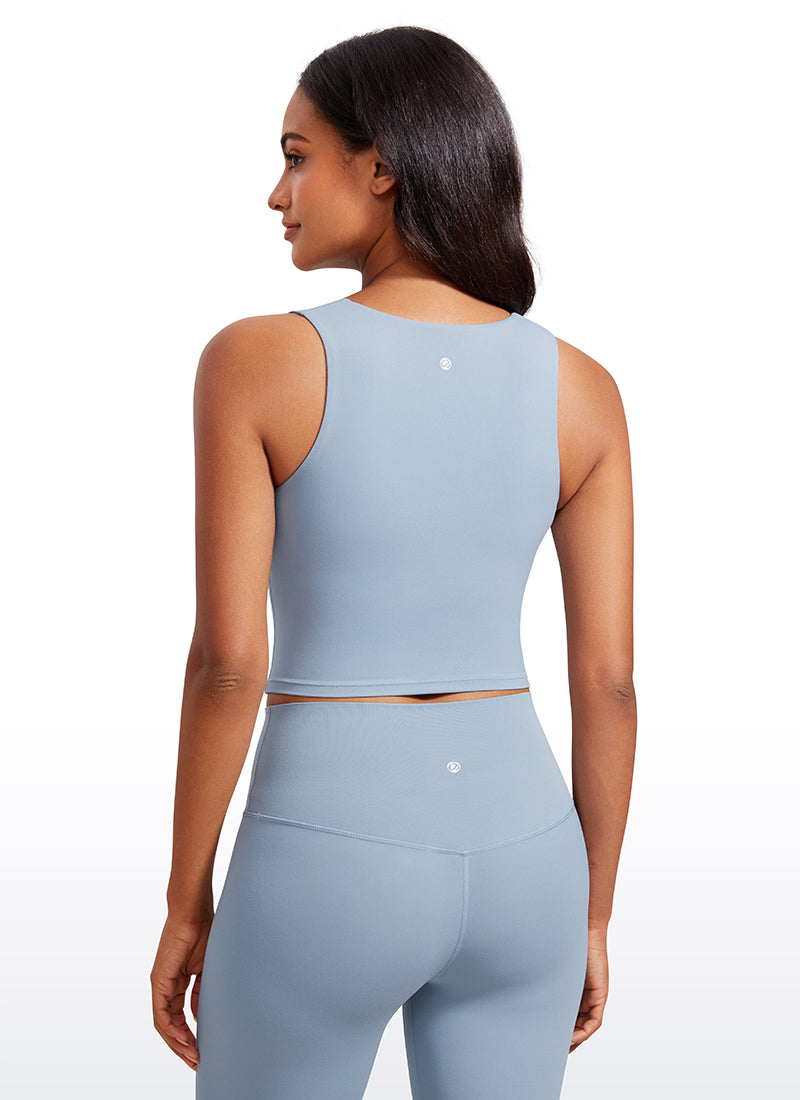 CRZ YOGA Damen Butterluxe Langleine Quadratischer Hals Crop-Top mit BH Cambric-Blau