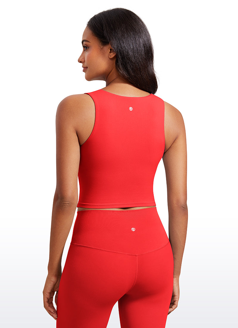 CRZ YOGA Damen Butterluxe Langleine Quadratischer Hals Crop-Top mit BH Tiefrot