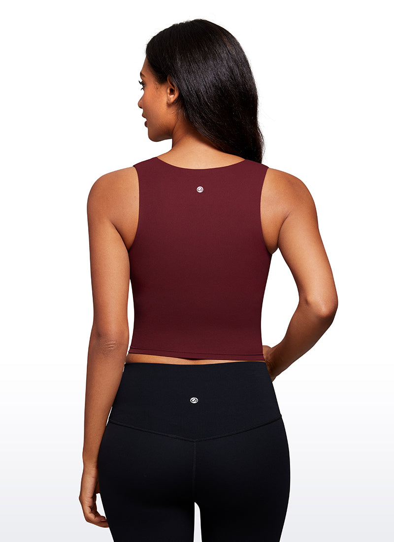 CRZ YOGA Damen Butterluxe Langleine Quadratischer Hals Crop-Top mit BH Roter Merlot