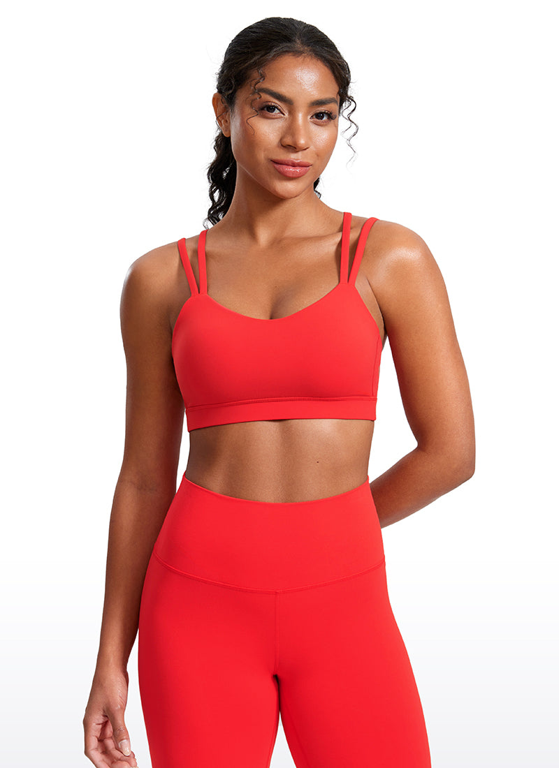 CRZ YOGA Damen Butterluxe V-Ausschnitt Molded Sports Ohne Bügel Tiefrot