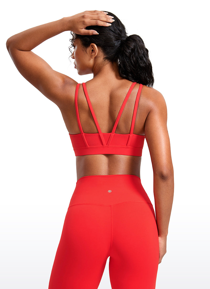CRZ YOGA Damen Butterluxe V-Ausschnitt Molded Sports Ohne Bügel Tiefrot
