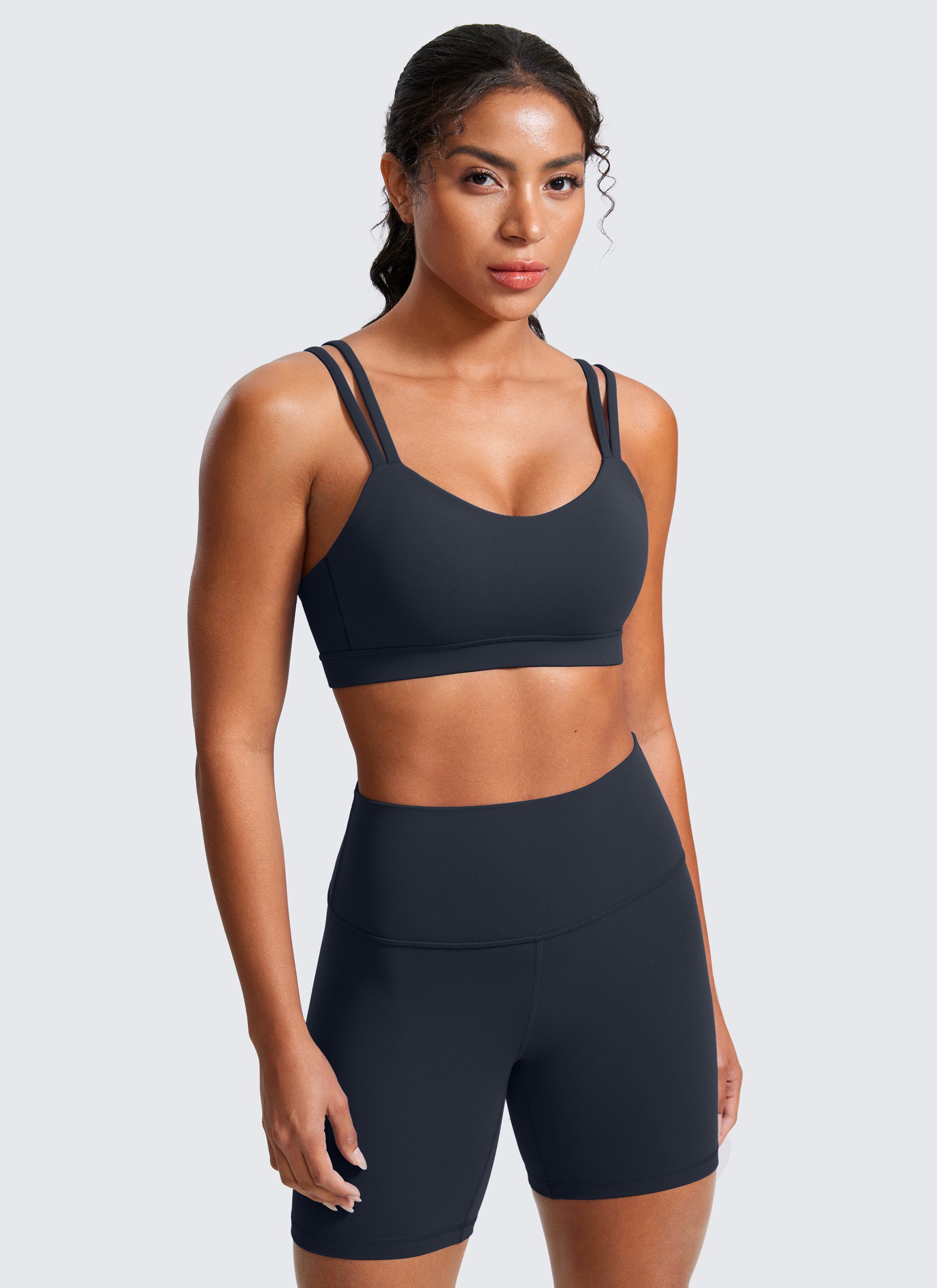 CRZ YOGA Damen Butterluxe V-Ausschnitt Molded Sports Ohne Bügel Echte Marine
