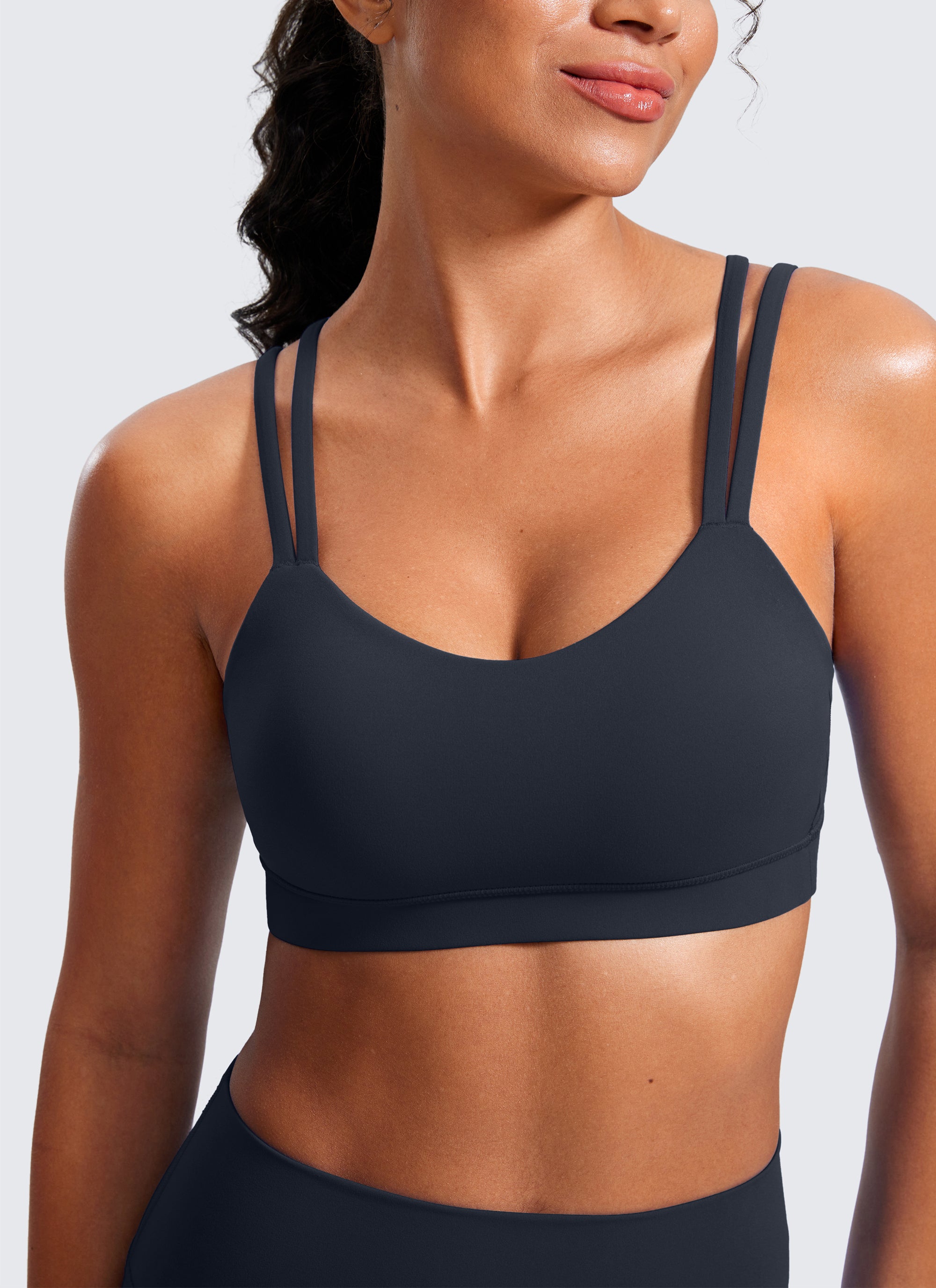 CRZ YOGA Damen Butterluxe V-Ausschnitt Molded Sports Ohne Bügel Echte Marine