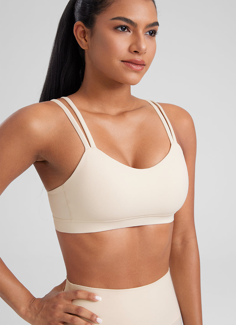 CRZ YOGA Damen Butterluxe V-Ausschnitt Molded Sports Ohne Bügel Weiße Aprikose