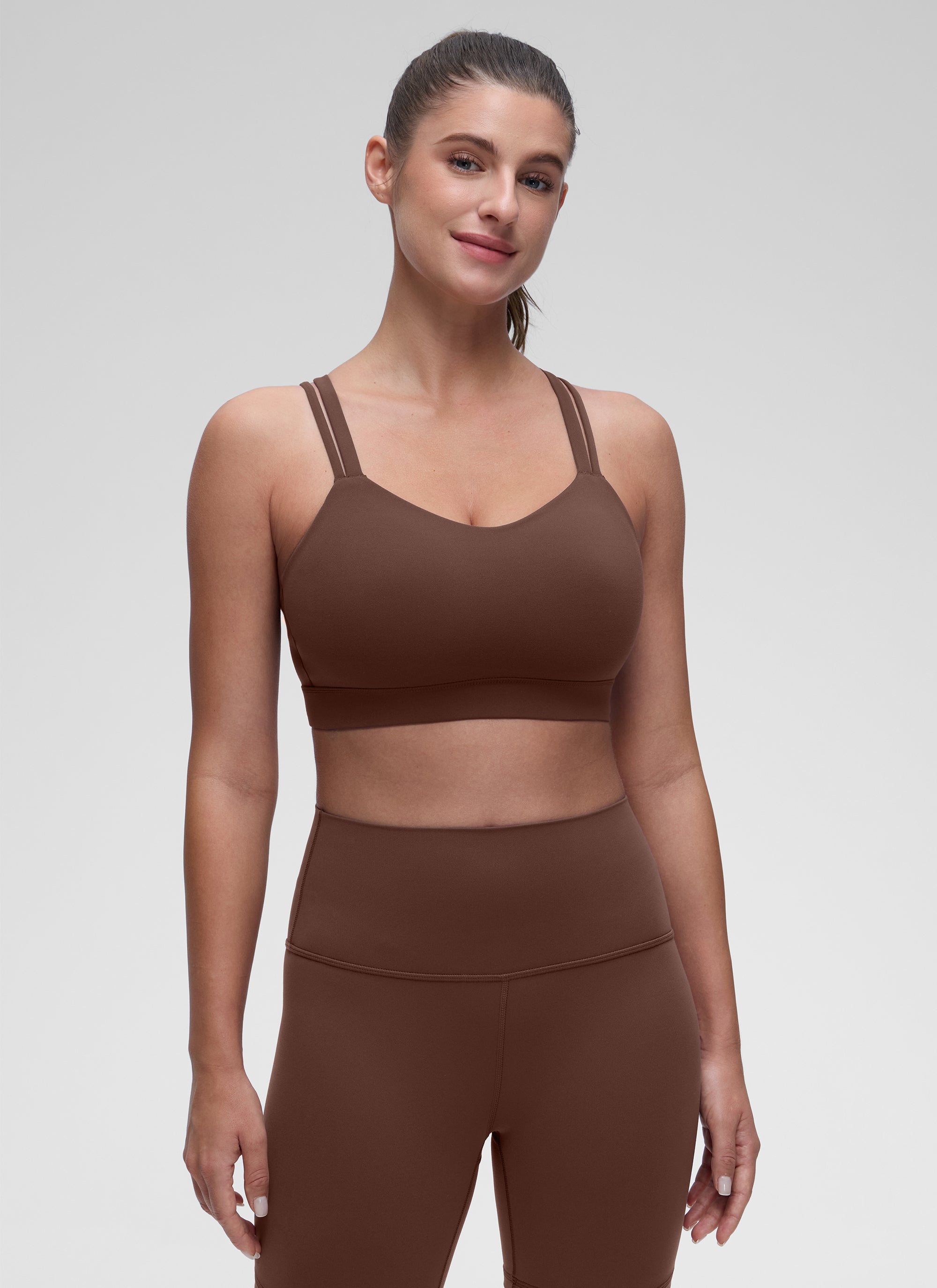 CRZ YOGA Damen Butterluxe Softness Mold U-Ausschnitt Sports BH Kaffeebraun