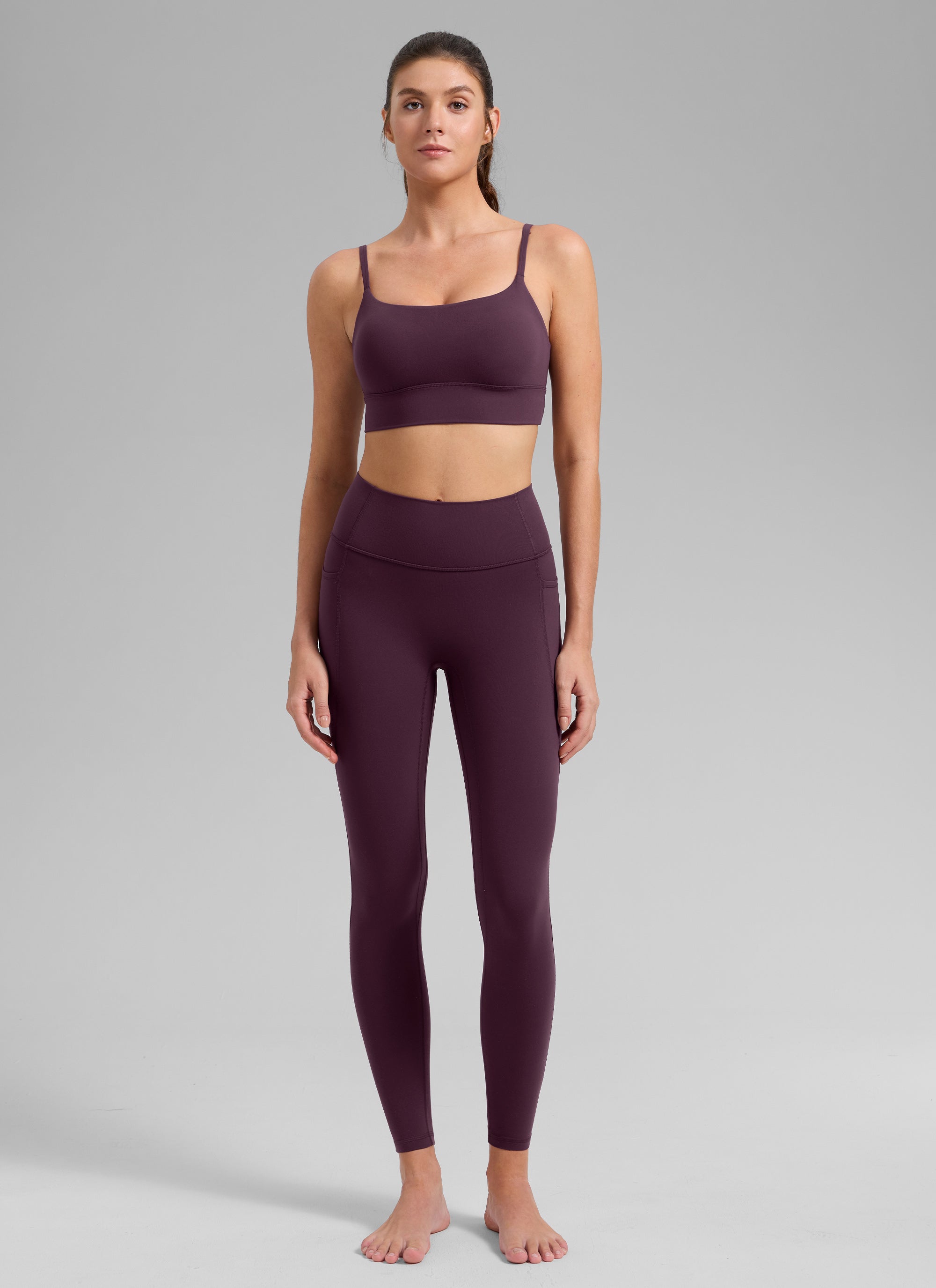 CRZ YOGA Damen Butterlift U-Ausschnitt Langleine Cropped Sports BHs Dunkellila
