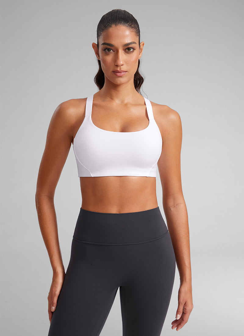 CRZ YOGA Women's Gym Top Butterlift Scoop Neck Bra Adjustable Straps Weiss