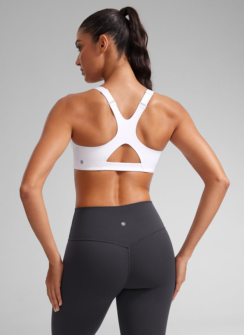 CRZ YOGA Women's Gym Top Butterlift Scoop Neck Bra Adjustable Straps Weiss