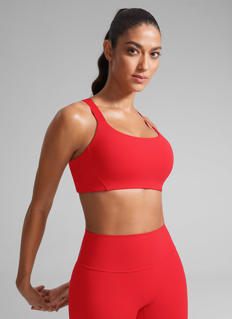 CRZ YOGA Women's Gym Top Butterlift Scoop Neck Bra Adjustable Straps Tiefrot