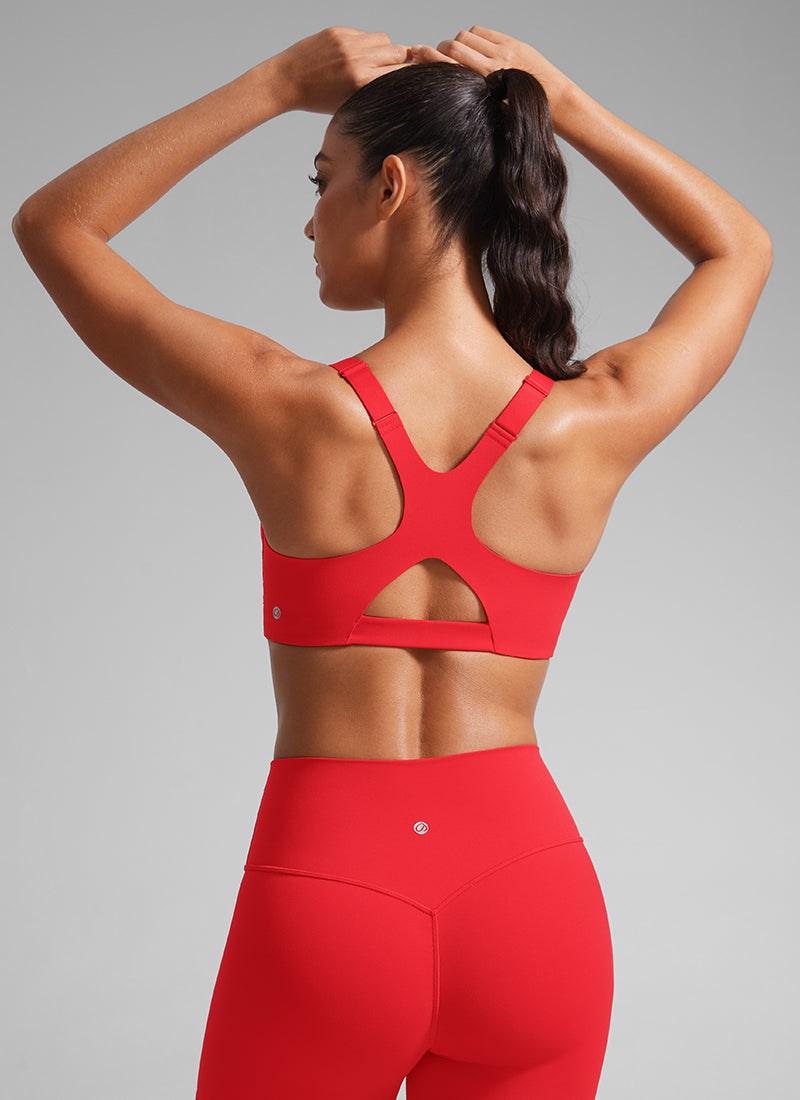 CRZ YOGA Women's Gym Top Butterlift Scoop Neck Bra Adjustable Straps Tiefrot