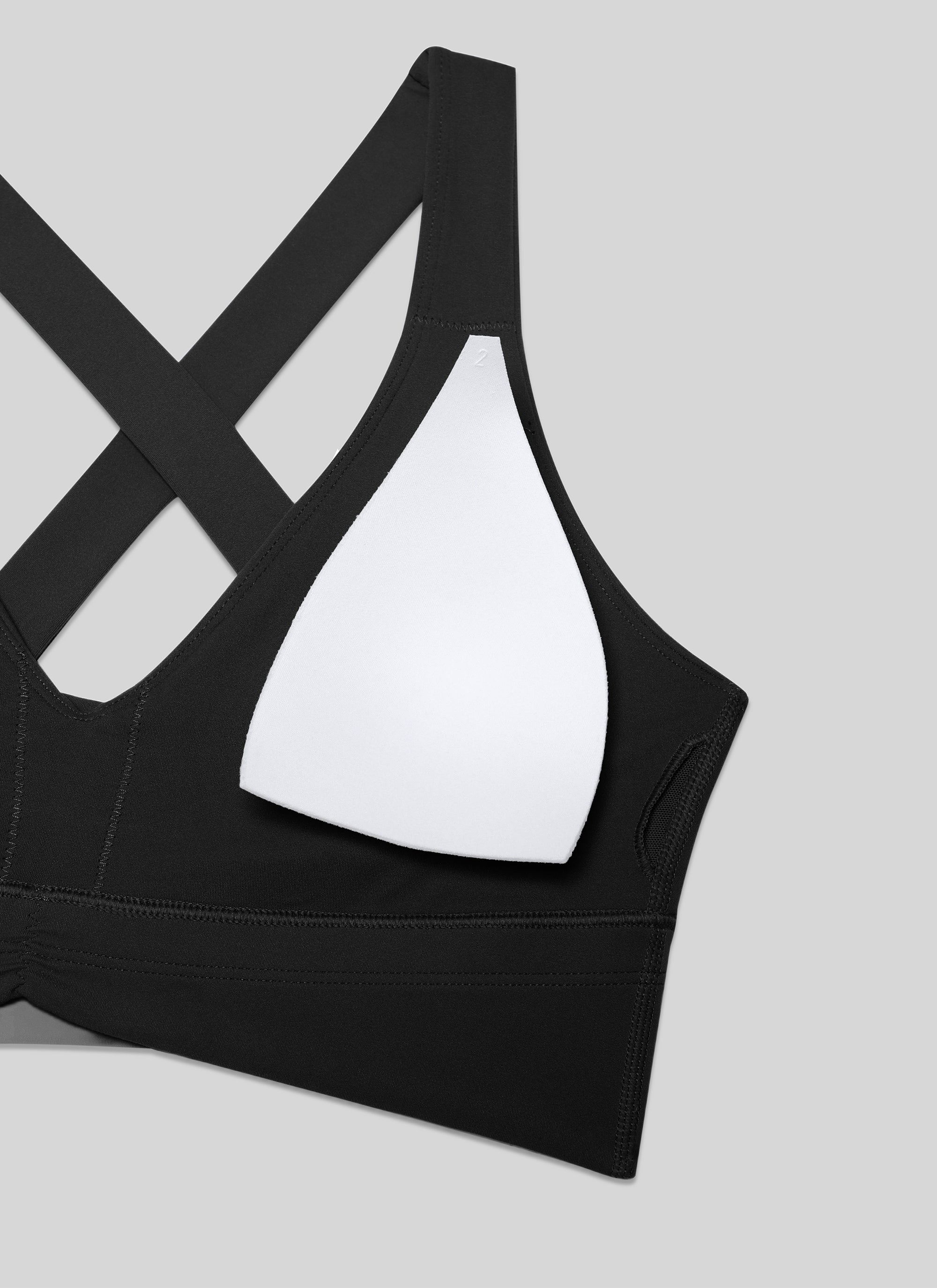 CRZ YOGA Damen Butterluxe Gerüscht V-Ausschnitt Longline Sports BH Schwarz