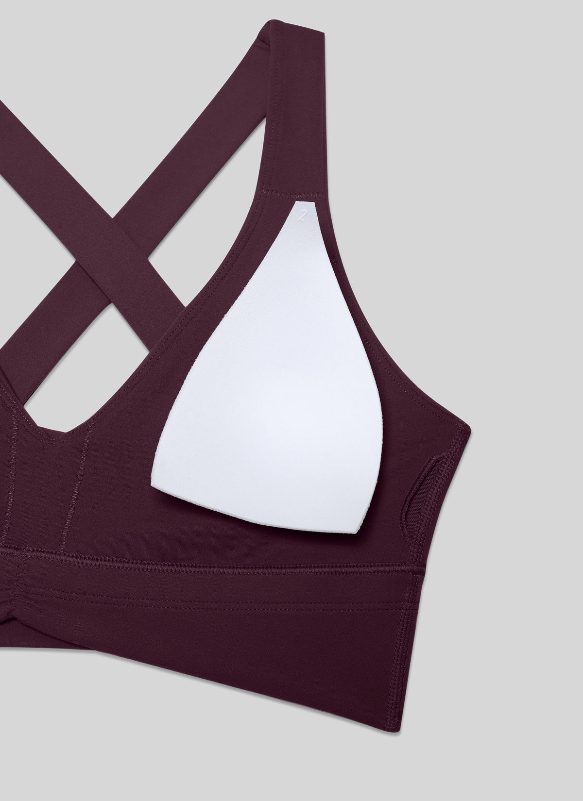 CRZ YOGA Damen Butterluxe Gerüscht V-Ausschnitt Longline Sports BH Dunkellila