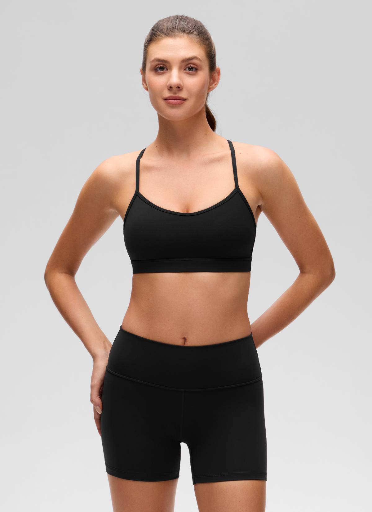 CRZ YOGA Damen Butterluxe Kreuz Zurück Spaghettiträge Sport-BHs Schwarz