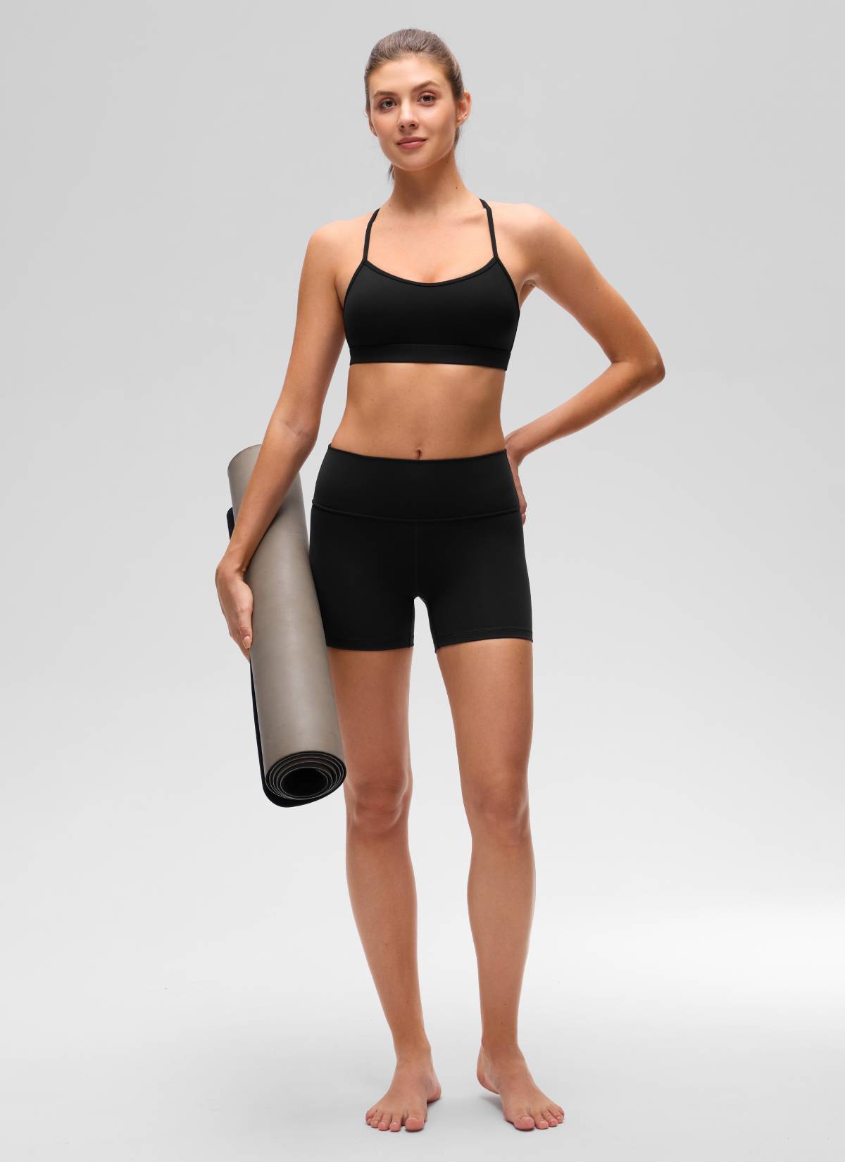 CRZ YOGA Damen Butterluxe Kreuz Zurück Spaghettiträge Sport-BHs Schwarz