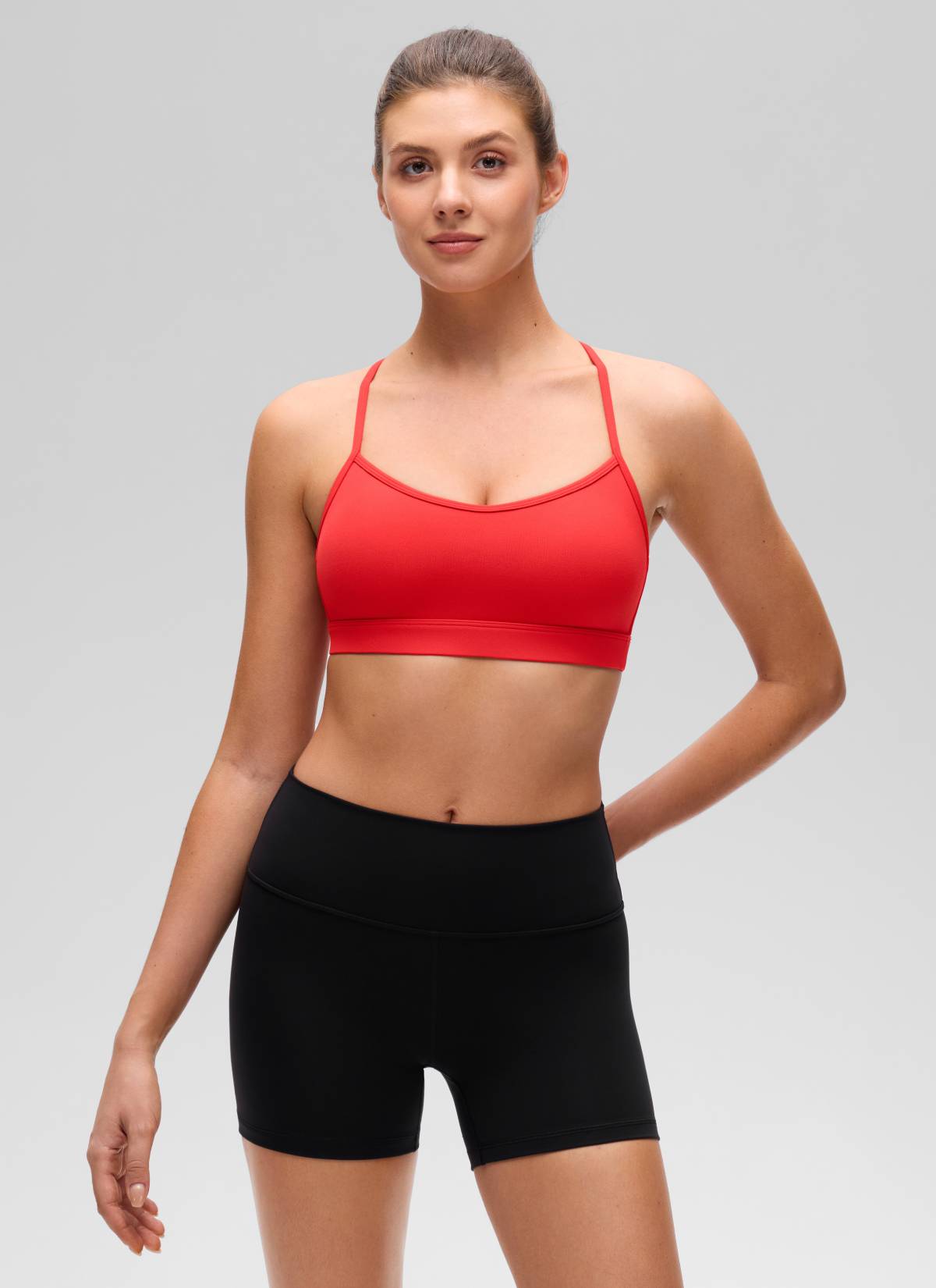 CRZ YOGA Damen Butterluxe Kreuz Zurück Spaghettiträge Sport-BHs Tiefrot