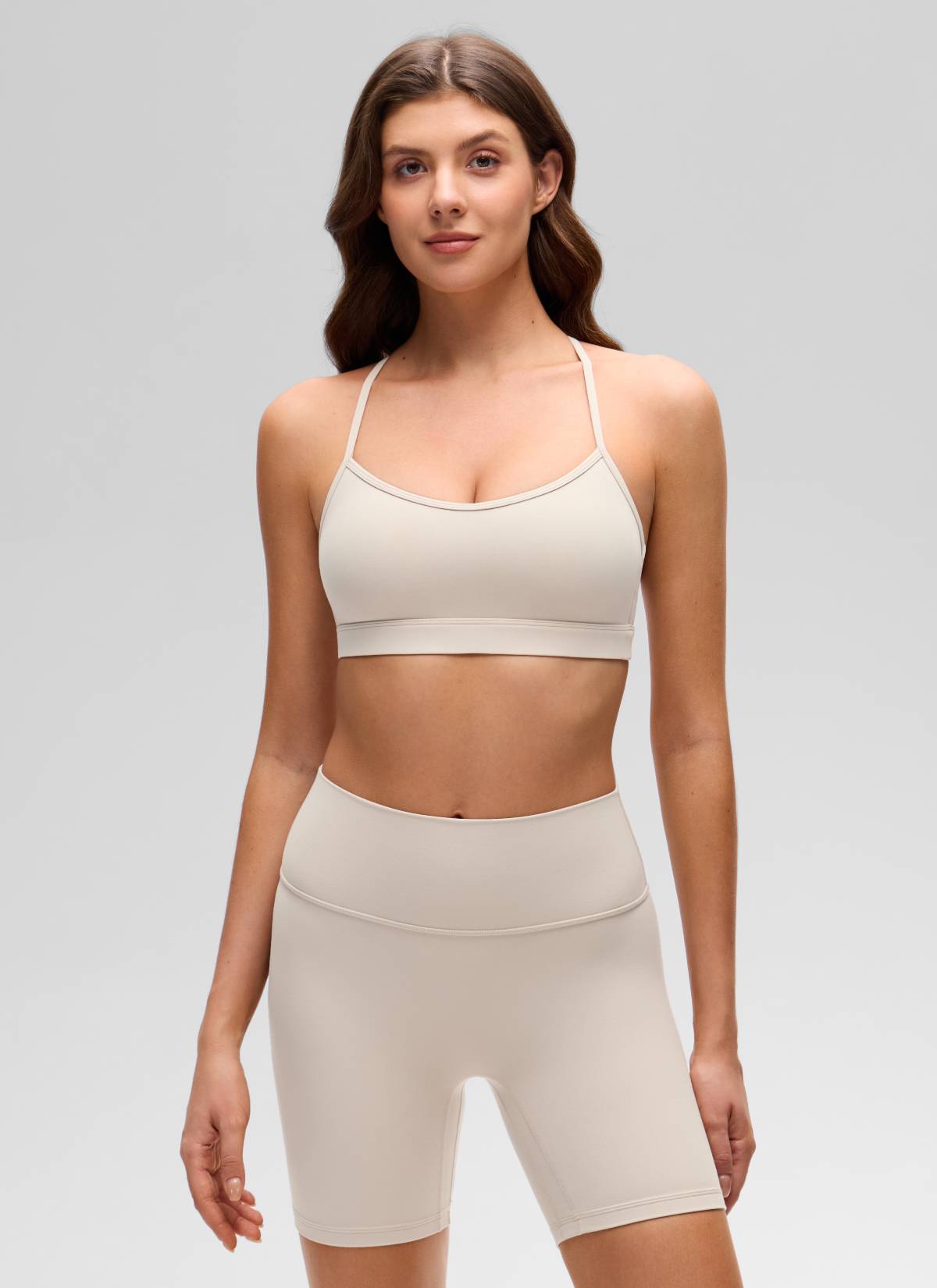 CRZ YOGA Damen Butterluxe Kreuz Zurück Spaghettiträge Sport-BHs Mojave-Braun