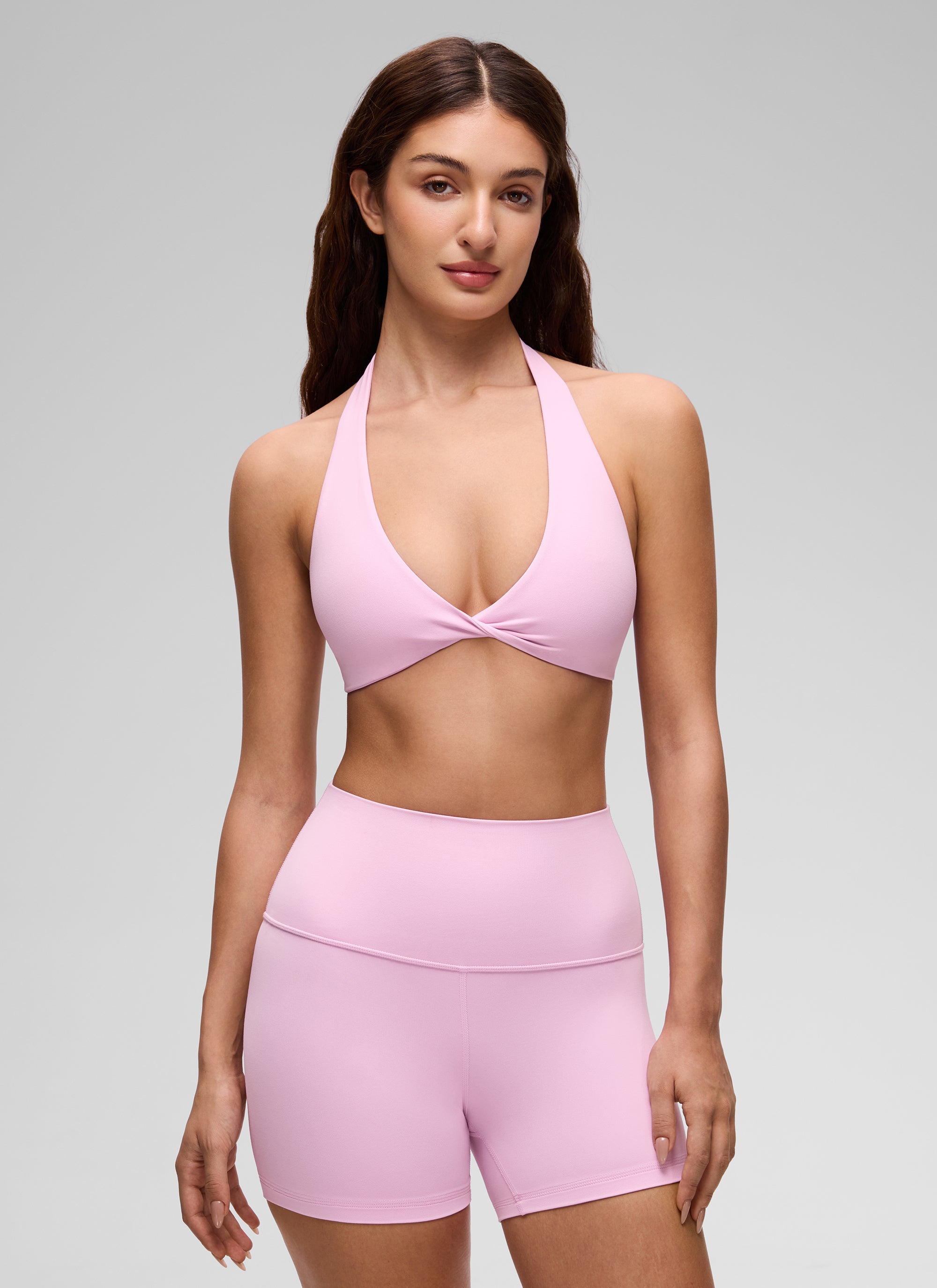 CRZ YOGA Damen Butterluxe Tiefer V-Ausschnitt Twist Halfter Sports BH Vita Rosa
