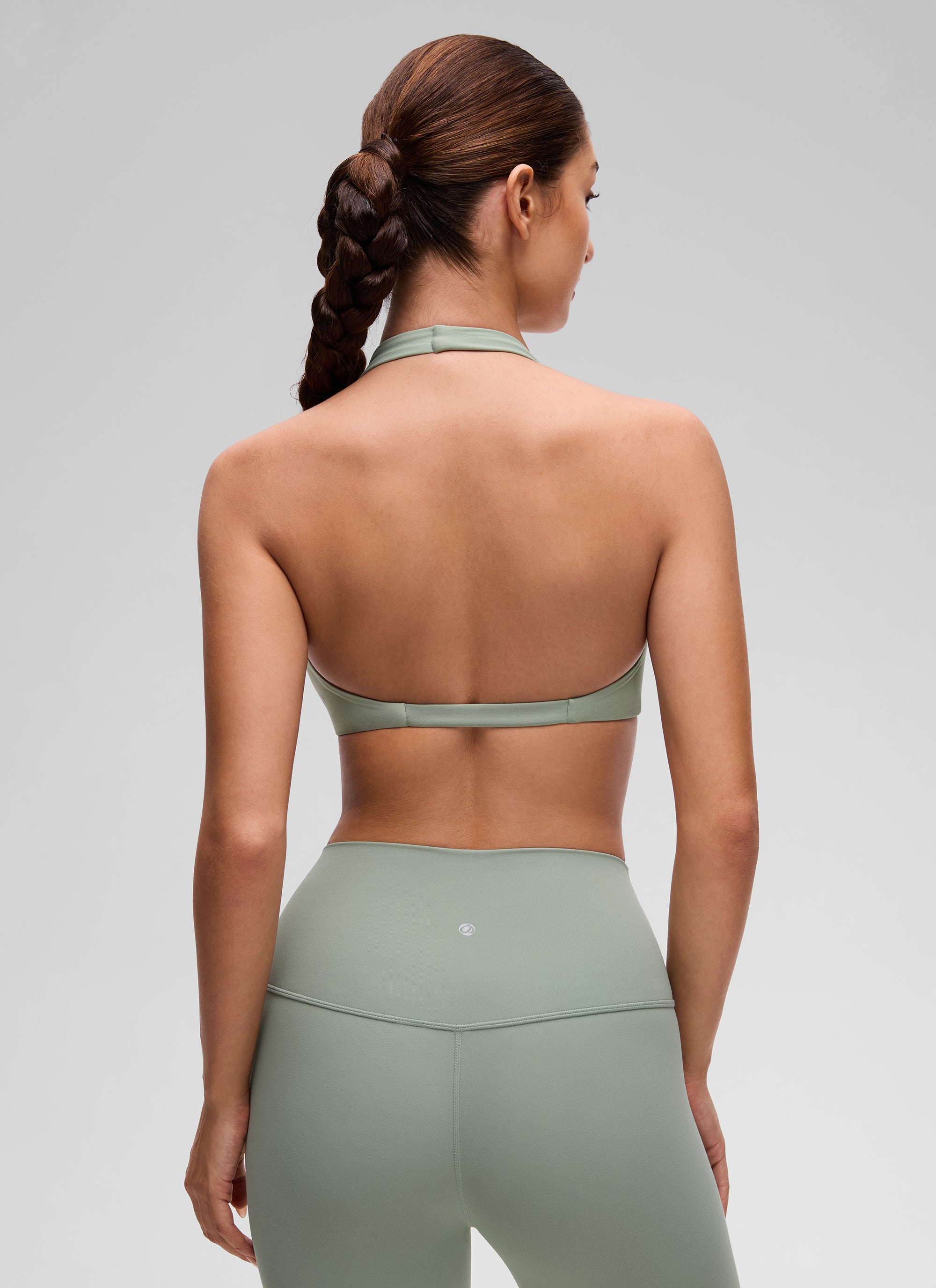 CRZ YOGA Damen Butterluxe Tiefer V-Ausschnitt Twist Halfter Sports BH Grüner Palmenhof