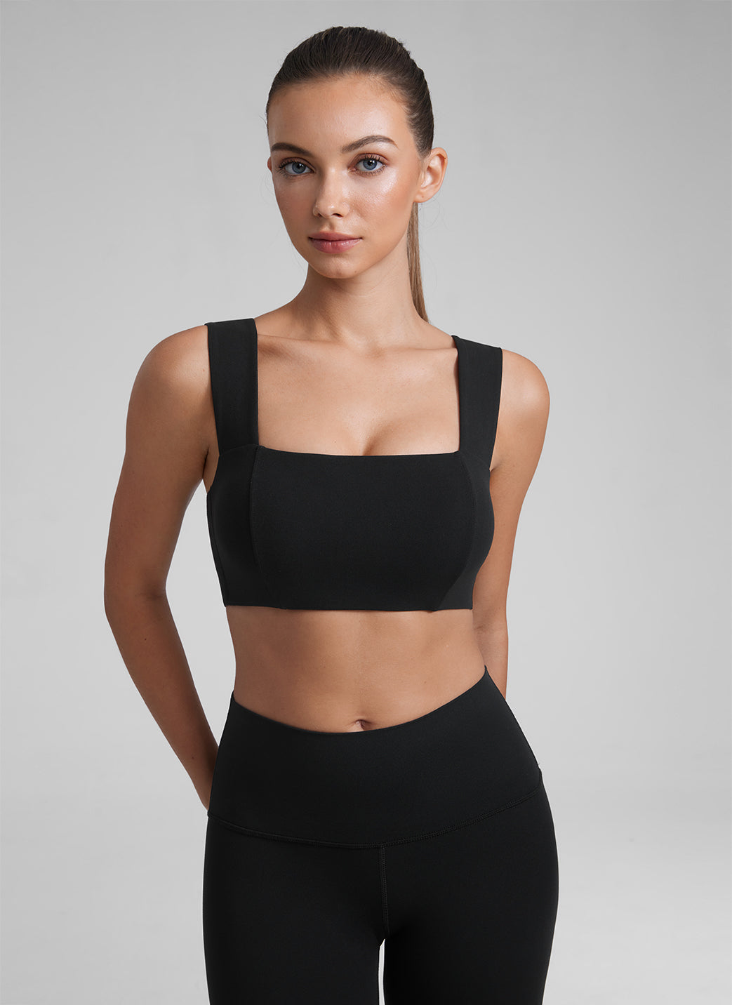 CRZ YOGA Damen Butterluxe Quadratischer Hals Sports BH Schwarz