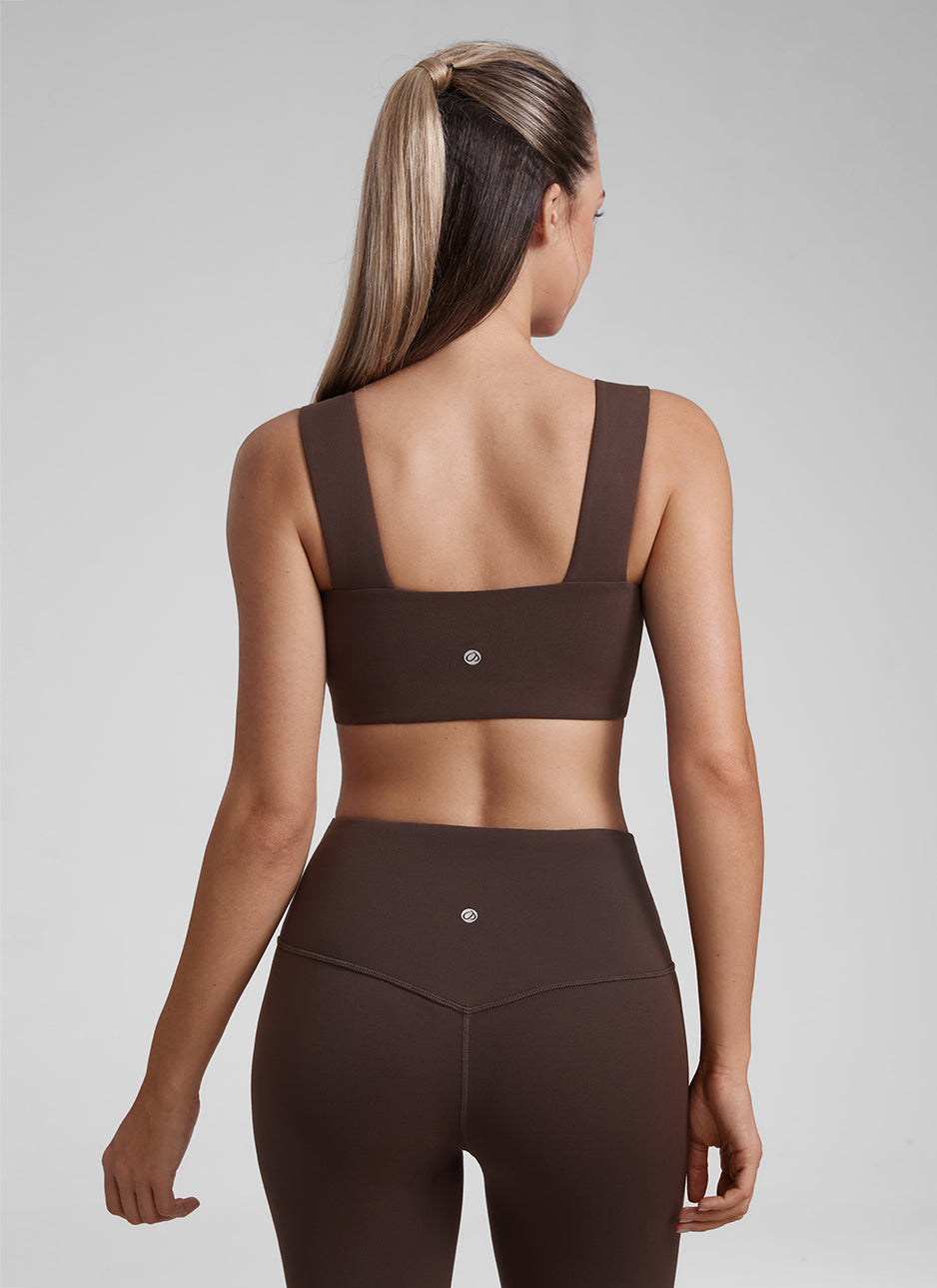 CRZ YOGA Damen Butterluxe Quadratischer Hals Sports BH Heißes Fudge-Brown