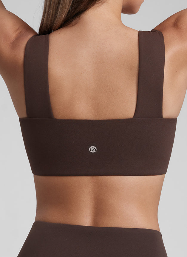CRZ YOGA Damen Butterluxe Quadratischer Hals Sports BH Heißes Fudge-Brown