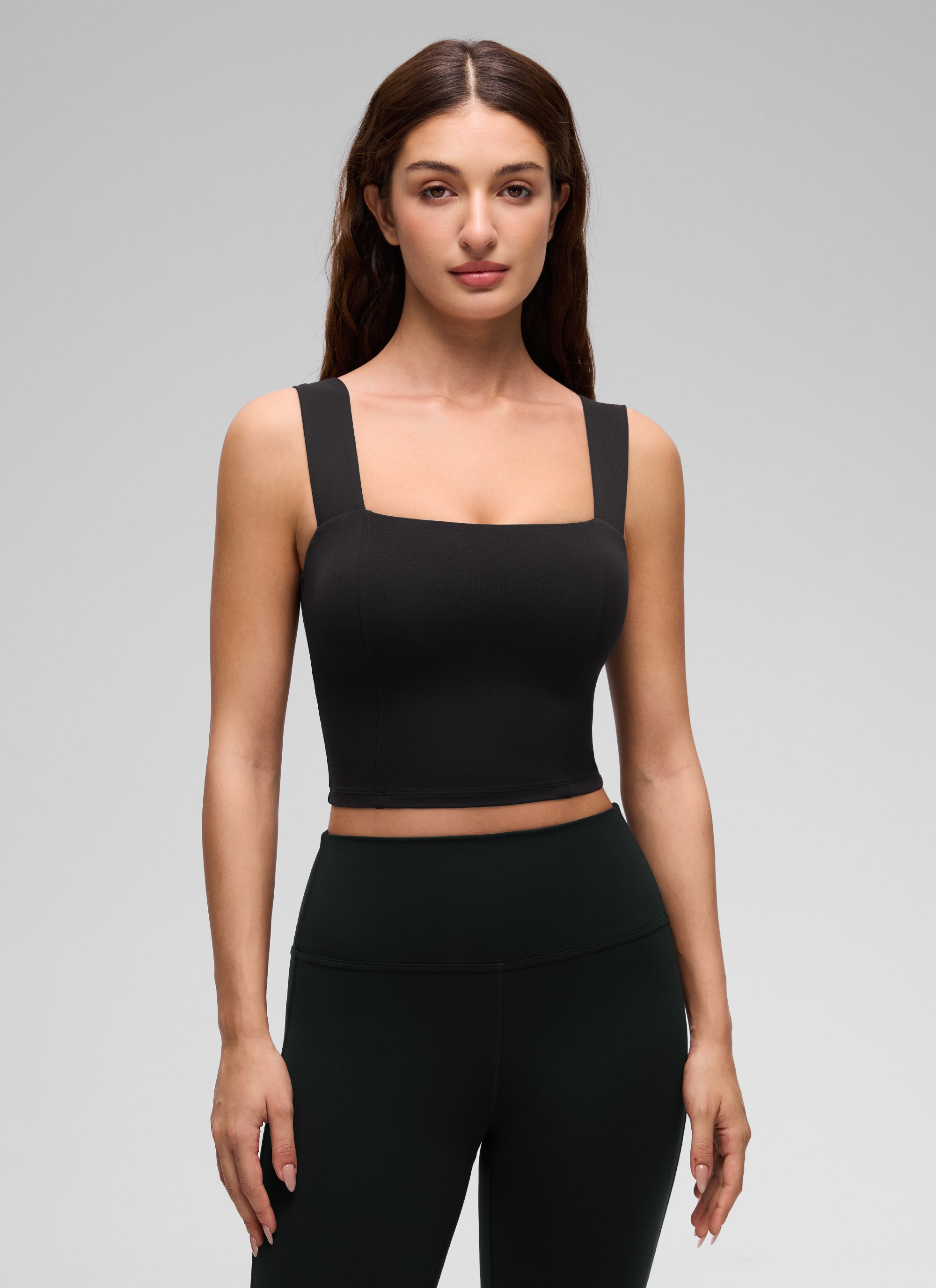 CRZ YOGA Damen Butterluxe Quadratischer Hals Breite Träger Sports BHs Schwarz