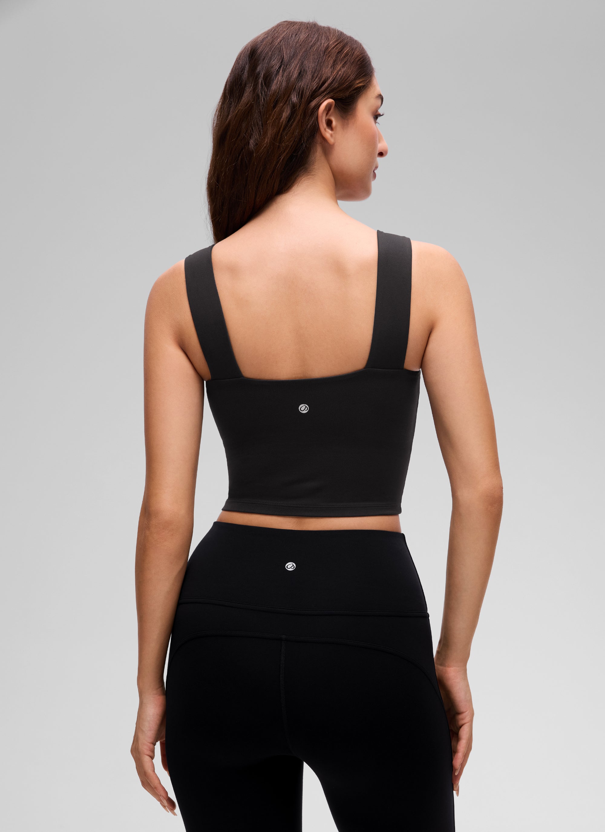 CRZ YOGA Damen Butterluxe Quadratischer Hals Breite Träger Sports BHs Schwarz