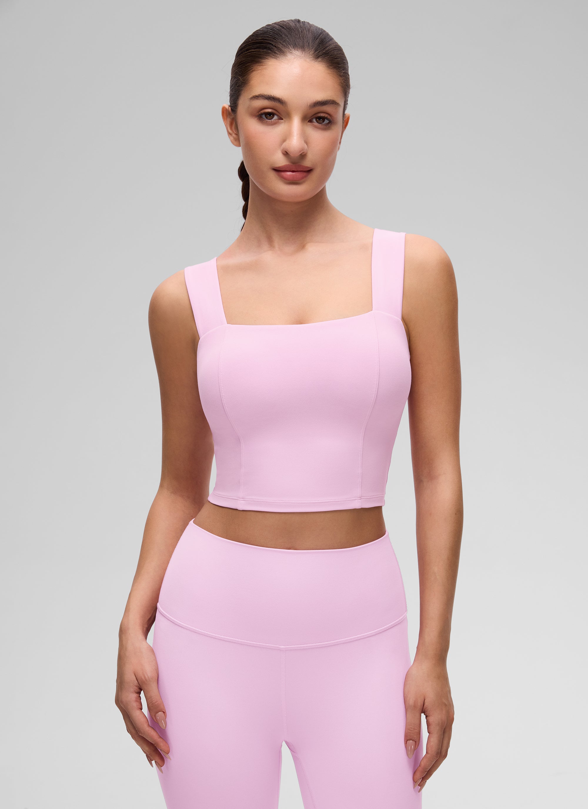 CRZ YOGA Damen Butterluxe Quadratischer Hals Breite Träger Sports BHs Vita Rosa