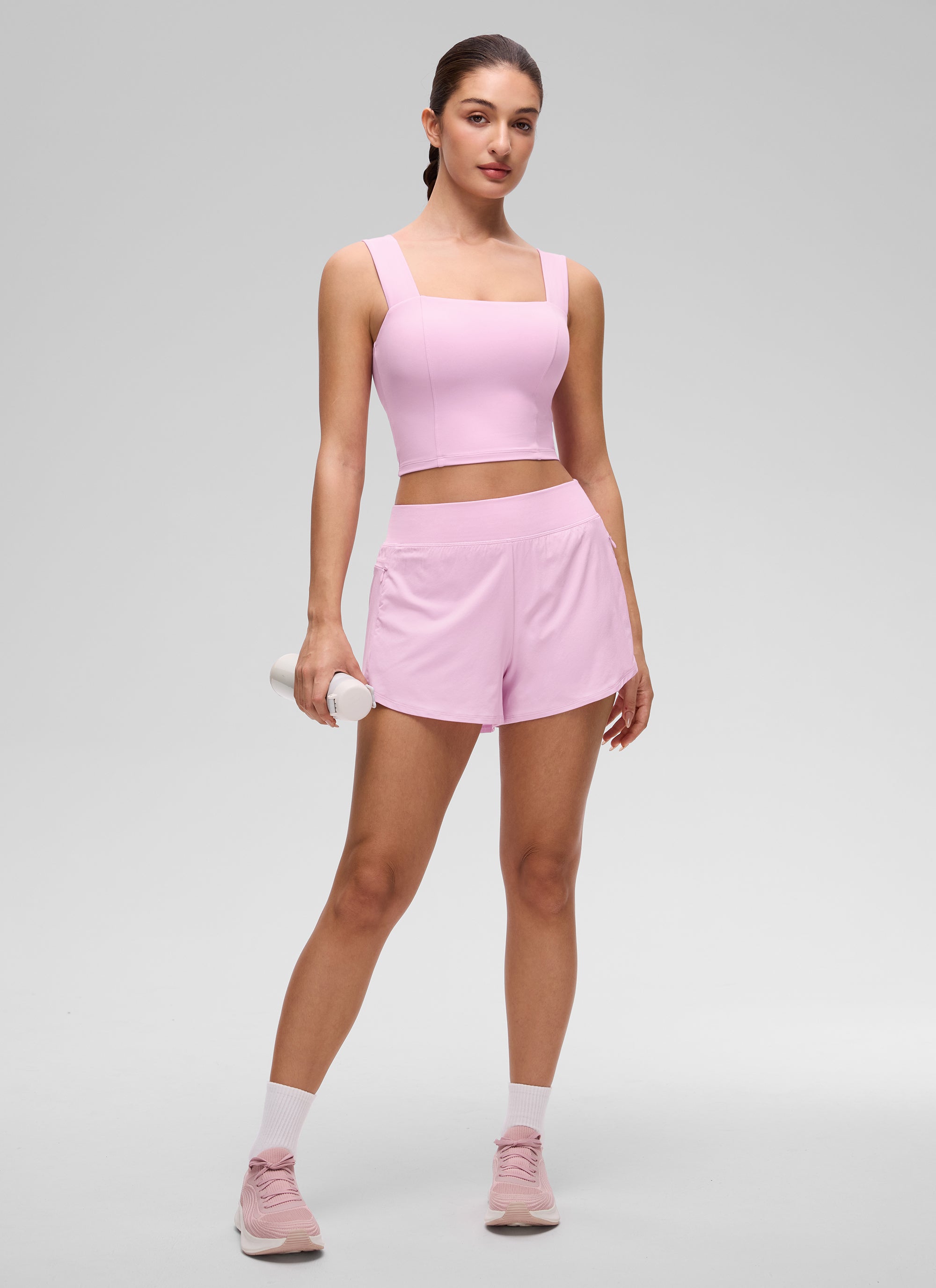 CRZ YOGA Damen Butterluxe Quadratischer Hals Breite Träger Sports BHs Vita Rosa