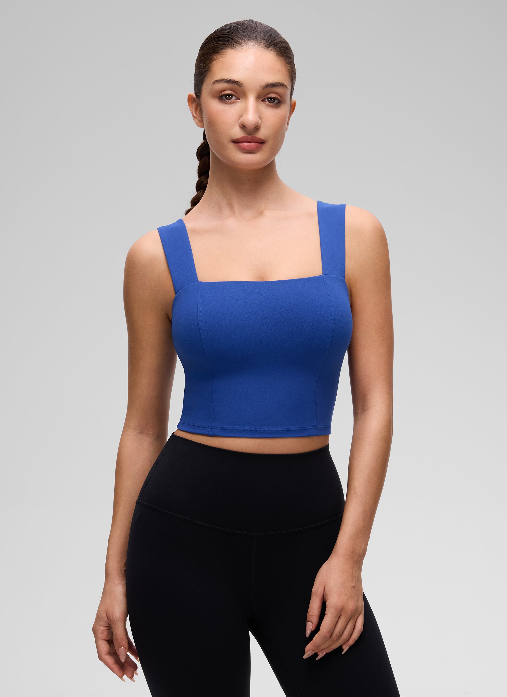 CRZ YOGA Damen Butterluxe Quadratischer Hals Breite Träger Sports BHs Wellen Blau