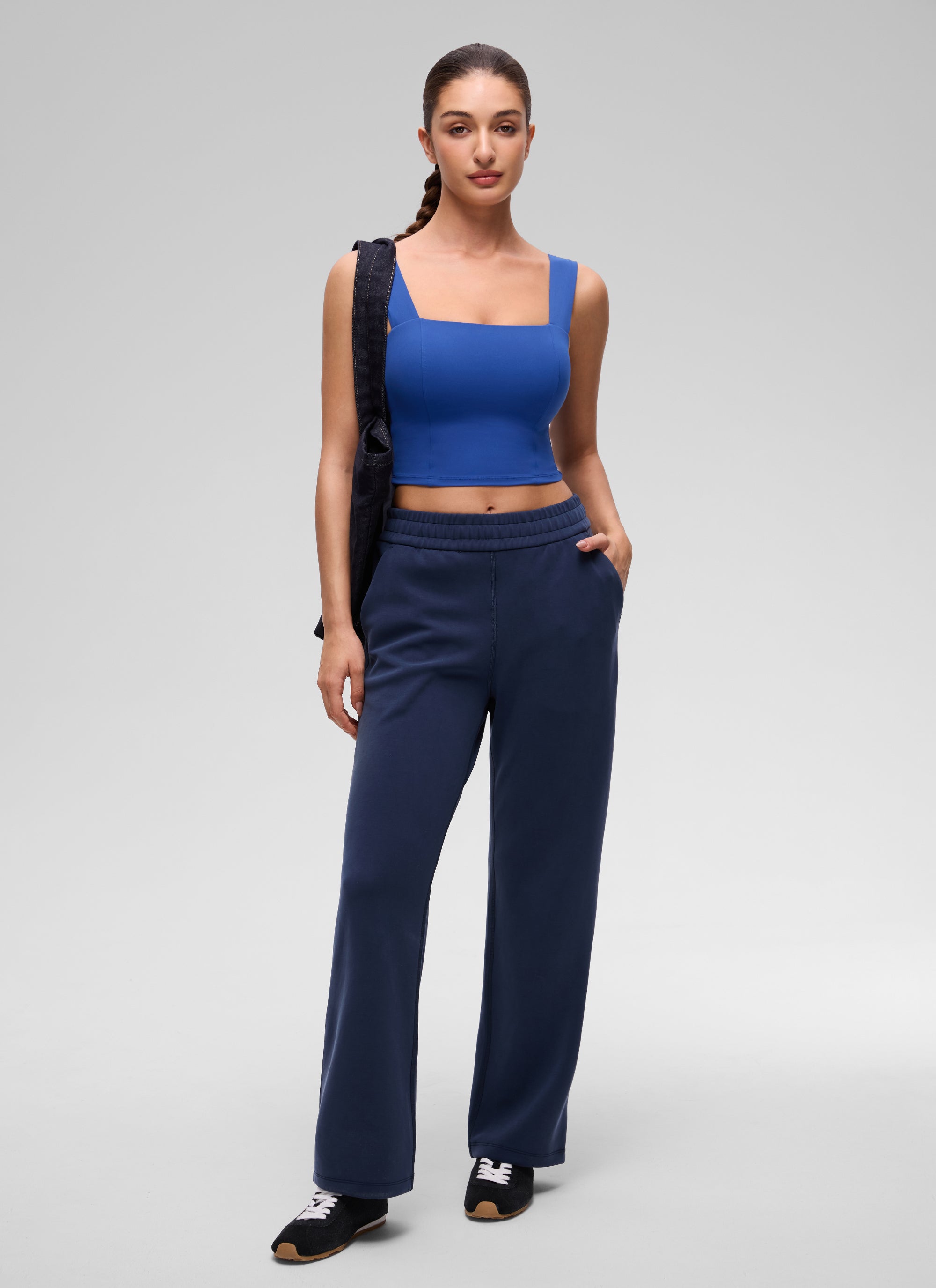 CRZ YOGA Damen Butterluxe Quadratischer Hals Breite Träger Sports BHs Wellen Blau