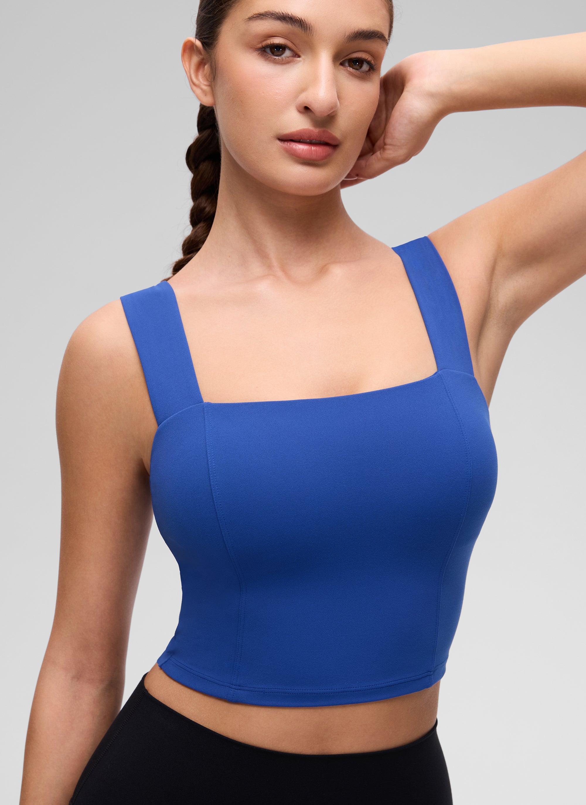 CRZ YOGA Damen Butterluxe Quadratischer Hals Breite Träger Sports BHs Wellen Blau