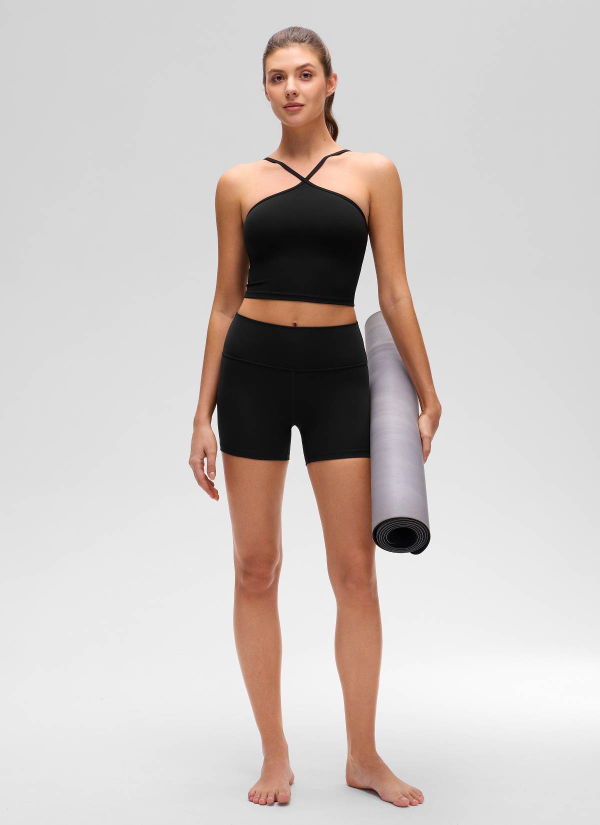 CRZ YOGA Damen Butterluxe Überkreuzter Hals Spaghettiträger Sport BH Schwarz